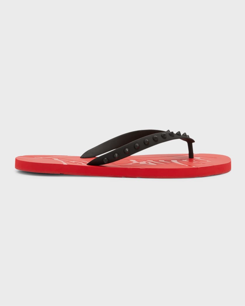 Christian Louboutin Men's Loubi Tonal Spiked Red Sole Flip Flops