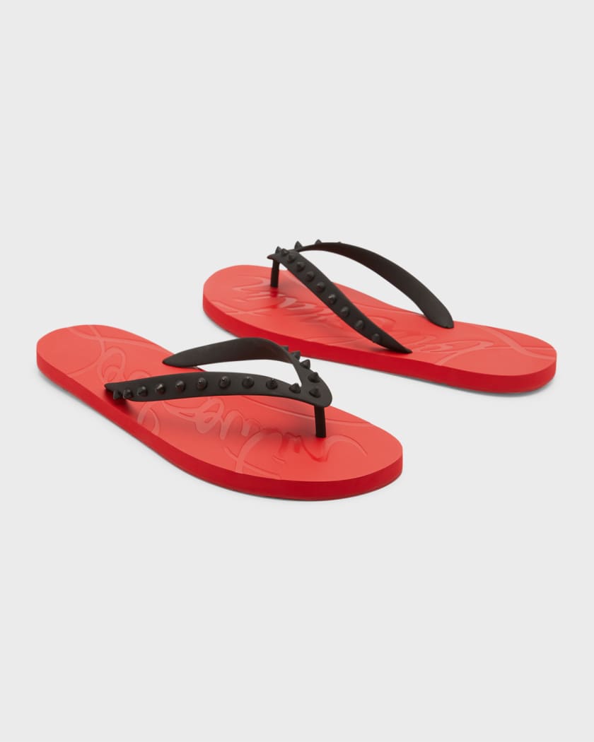 Christian Louboutin Men's Loubi Tonal Spiked Red Sole Flip Flops