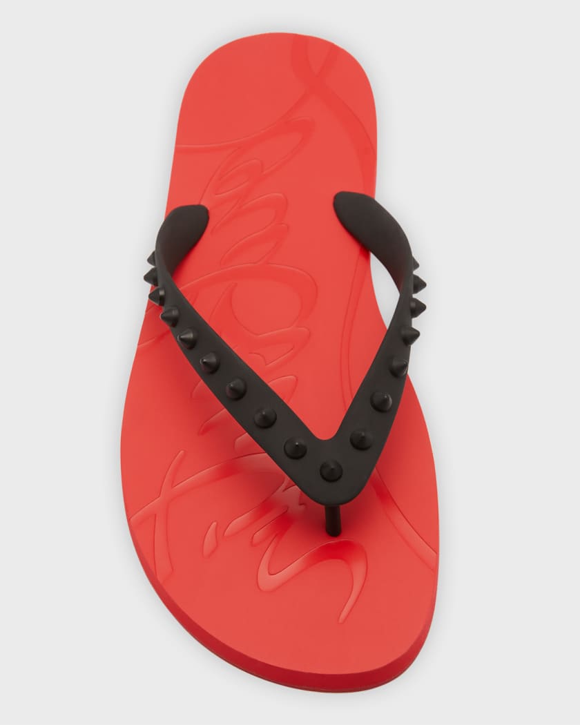 Christian Louboutin Men's Hot Flip Red Sole Flip Flops, Multi/Beige, Men's, 11D, Sandals & Slides Thongs & Flip Flops