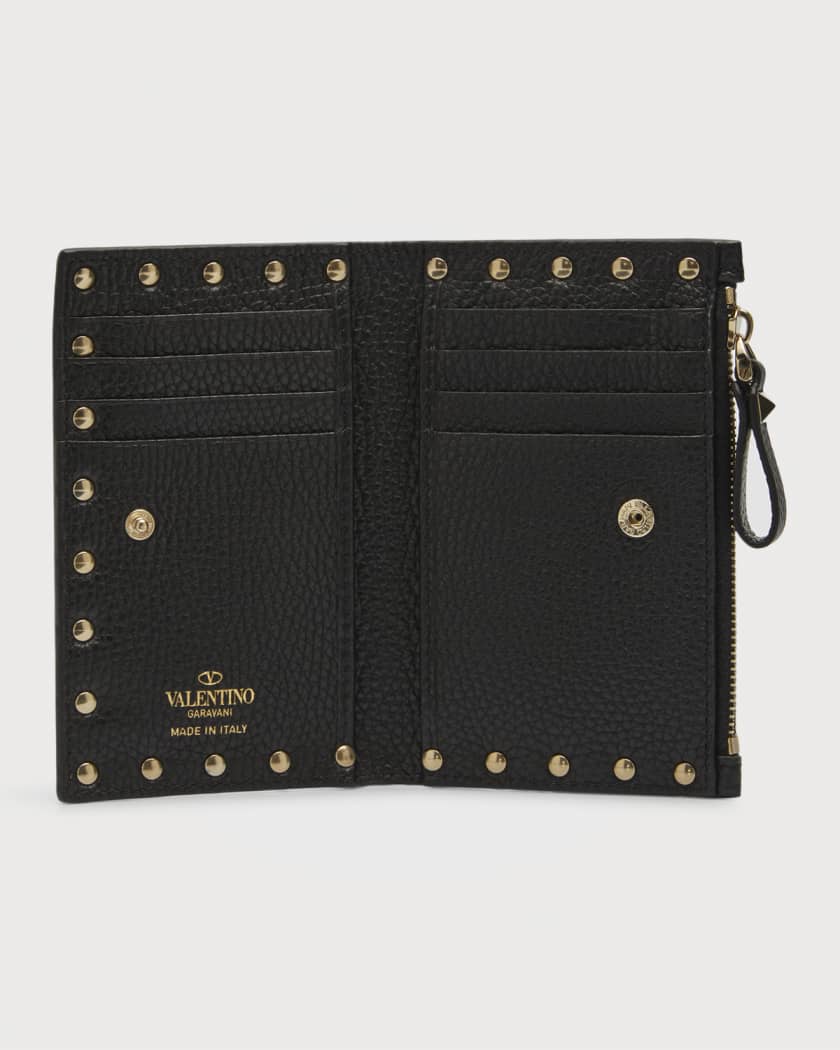 Rockstud Grainy Calfskin Cardholder With Zip for Woman in Poudre