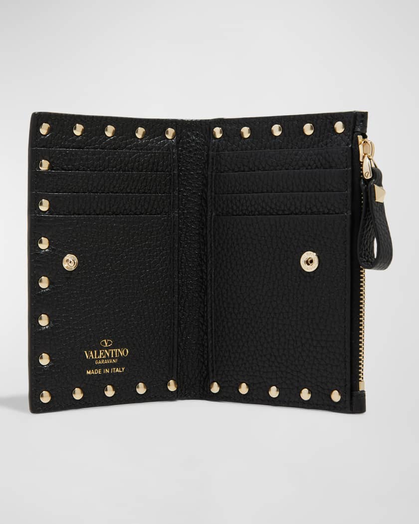 Rockstud Grainy Calfskin Cardholder With Zipper by Valentino