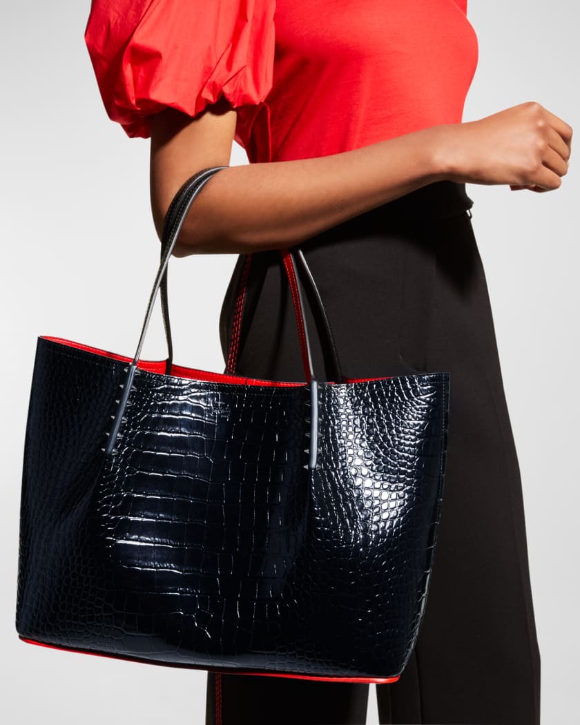 Cabarock large - Tote bag - Alligator embossed calf leather and spikes -  Black - Christian Louboutin