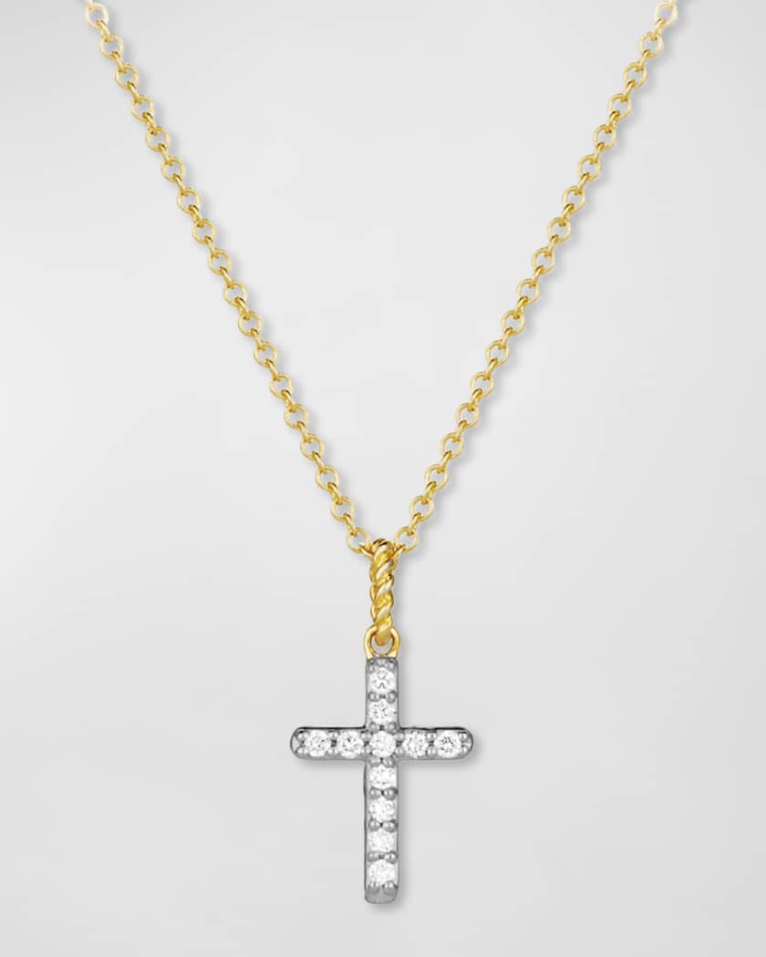 David Yurman Cable Collectibles Cross Necklace with Diamonds in Gold on Chain