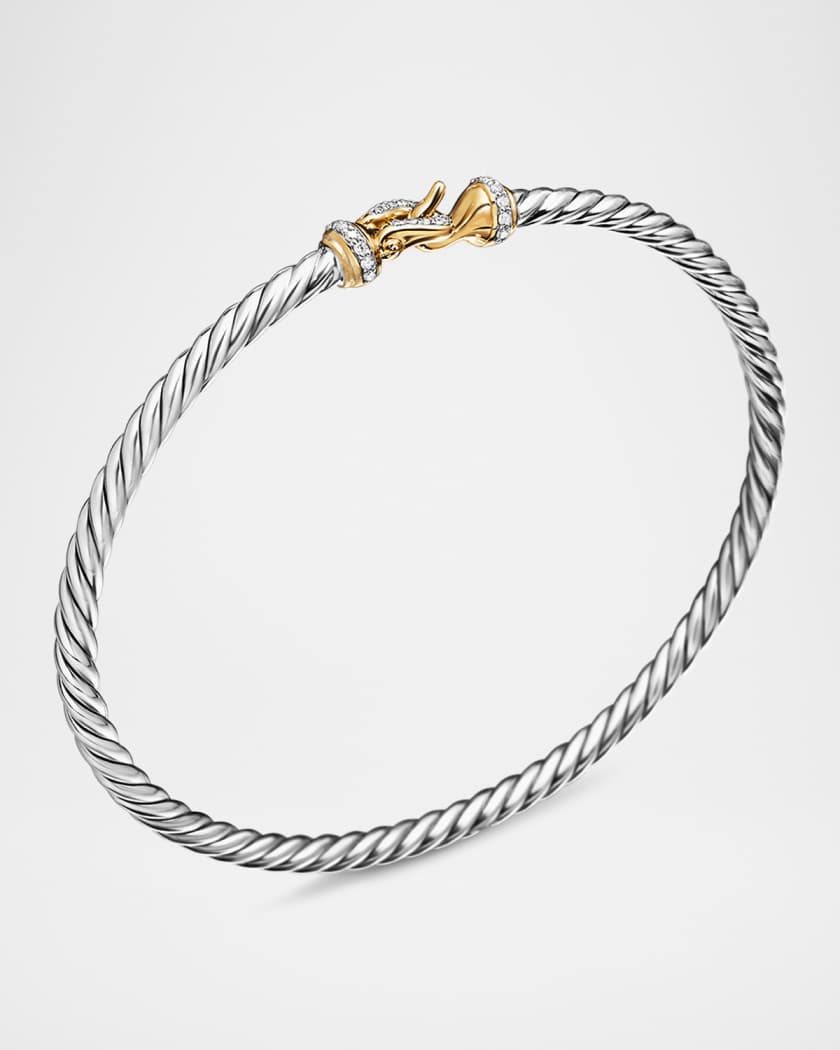 3mm Buckle Helena Bracelet with Diamonds, Silver and Gold