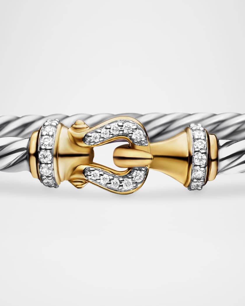 3mm Buckle Helena Bracelet with Diamonds, Silver and Gold