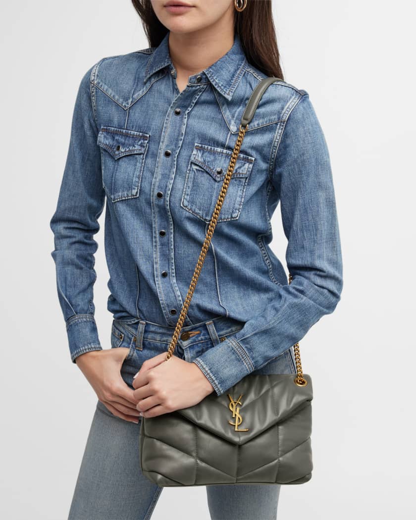Loulou puffer small 2025 suede shoulder bag