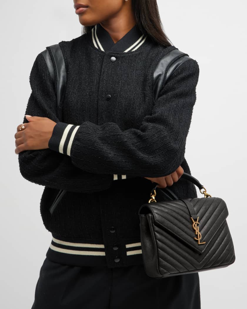 Saint Laurent College Medium YSL Matelasse Lambskin V-Flap Crossbody Bag  with Golden Hardware