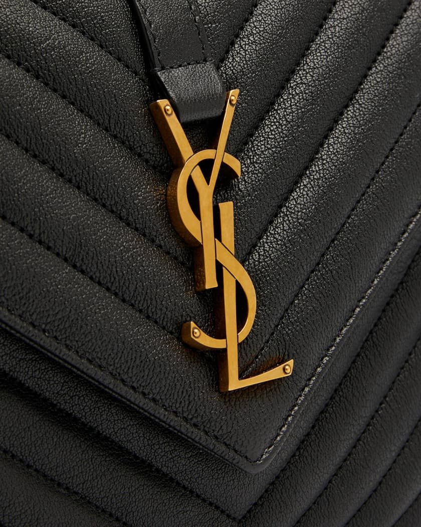 Saint Laurent Black & Gold Leather Gold hardware Envelope Flap Bag