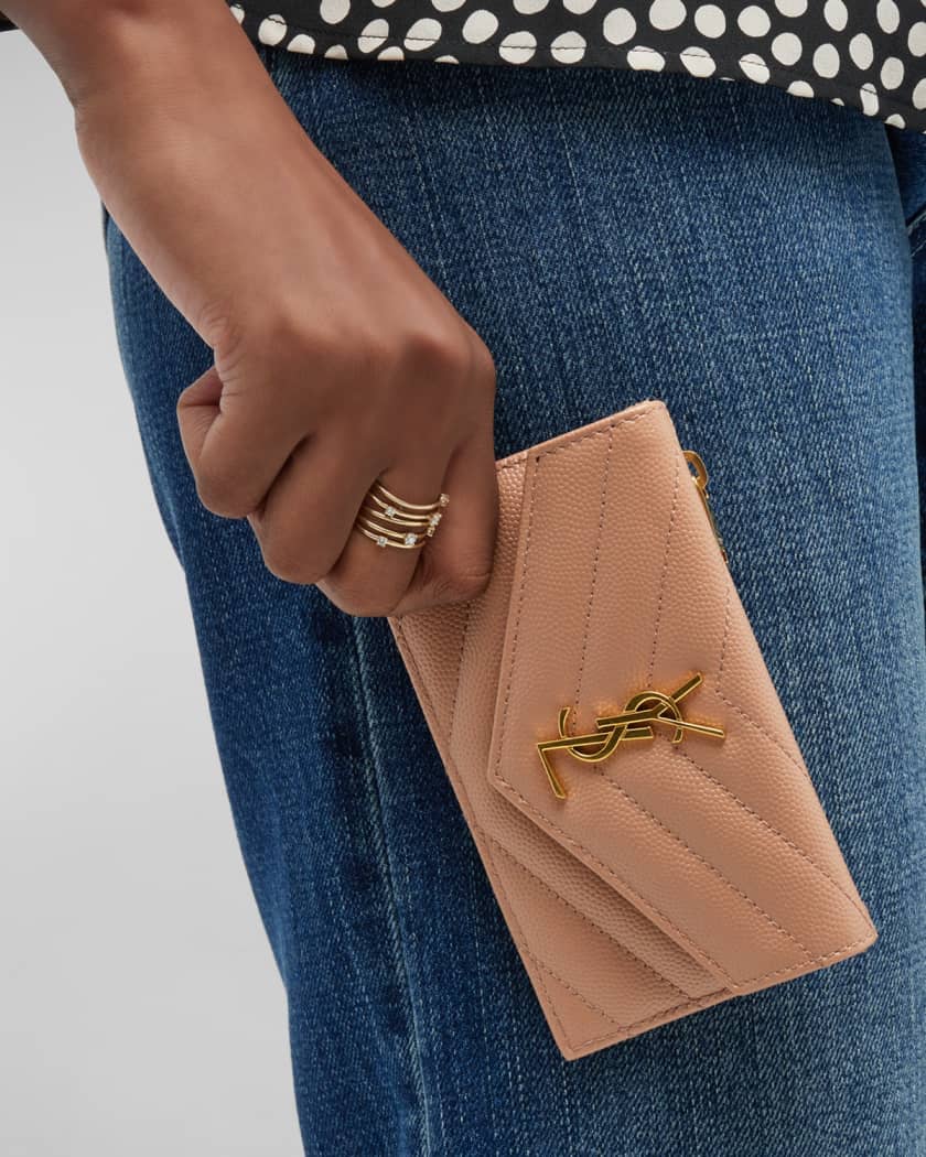 Saint Laurent Cassandre Grain De Poudre Envelope Wallet Small Fuchsia in  Matelasse Leather with Gold-tone - US