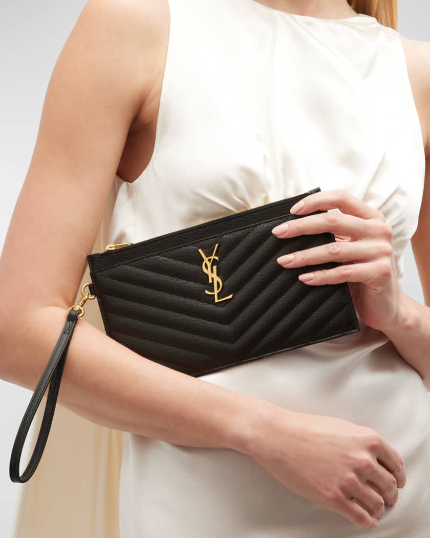 YSL Monogram Large Bill Pouch in Grained Leather