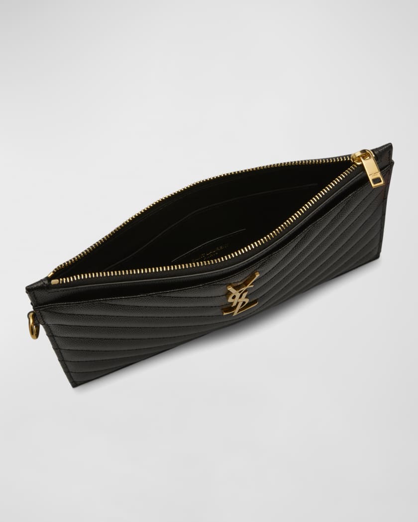 Saint Laurent Monogram Ysl Large Chevron Quilted Flat Wristlet Pouch Bag in  Black