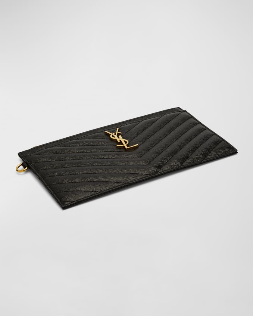 Saint Laurent Monogram Large Chevron Quilted Flat Wristlet Pouch