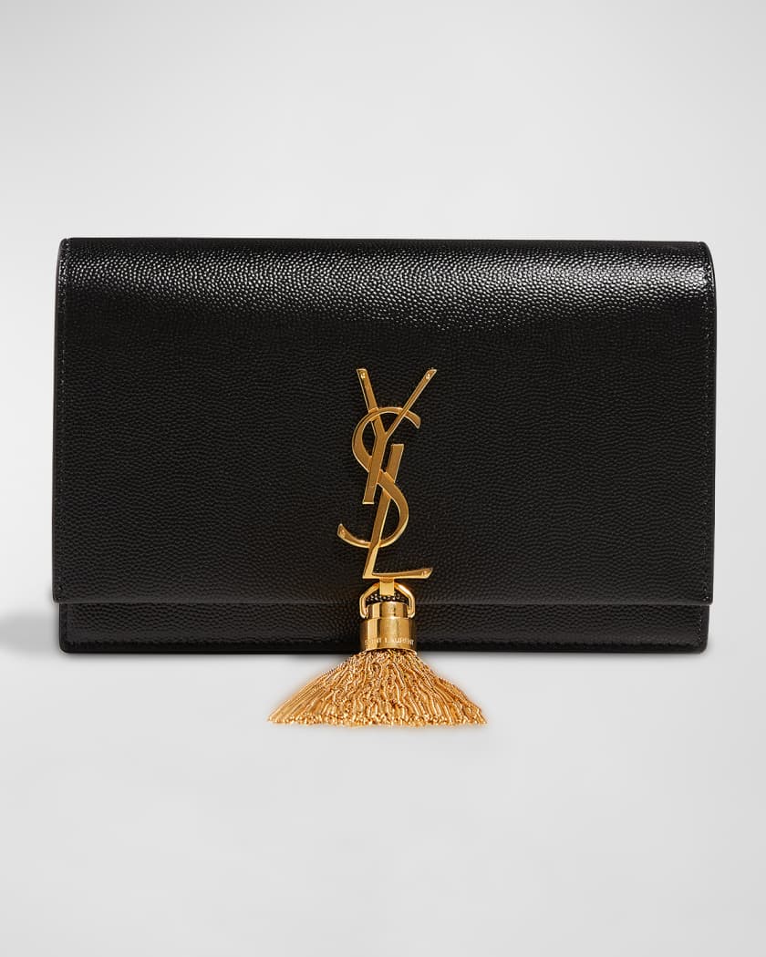 Monogramme YSL Grain de Poudre Leather Wallet on Chain