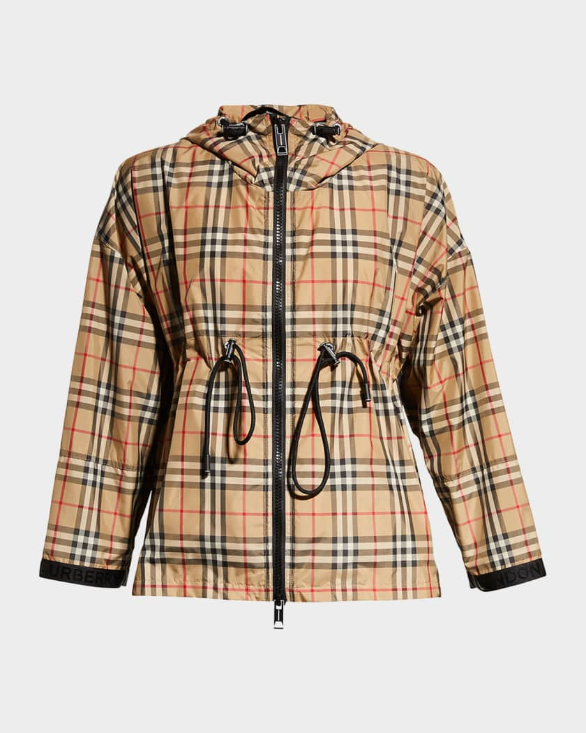 Burberry Logo Tape Vintage Check Hooded Jacket | Neiman Marcus