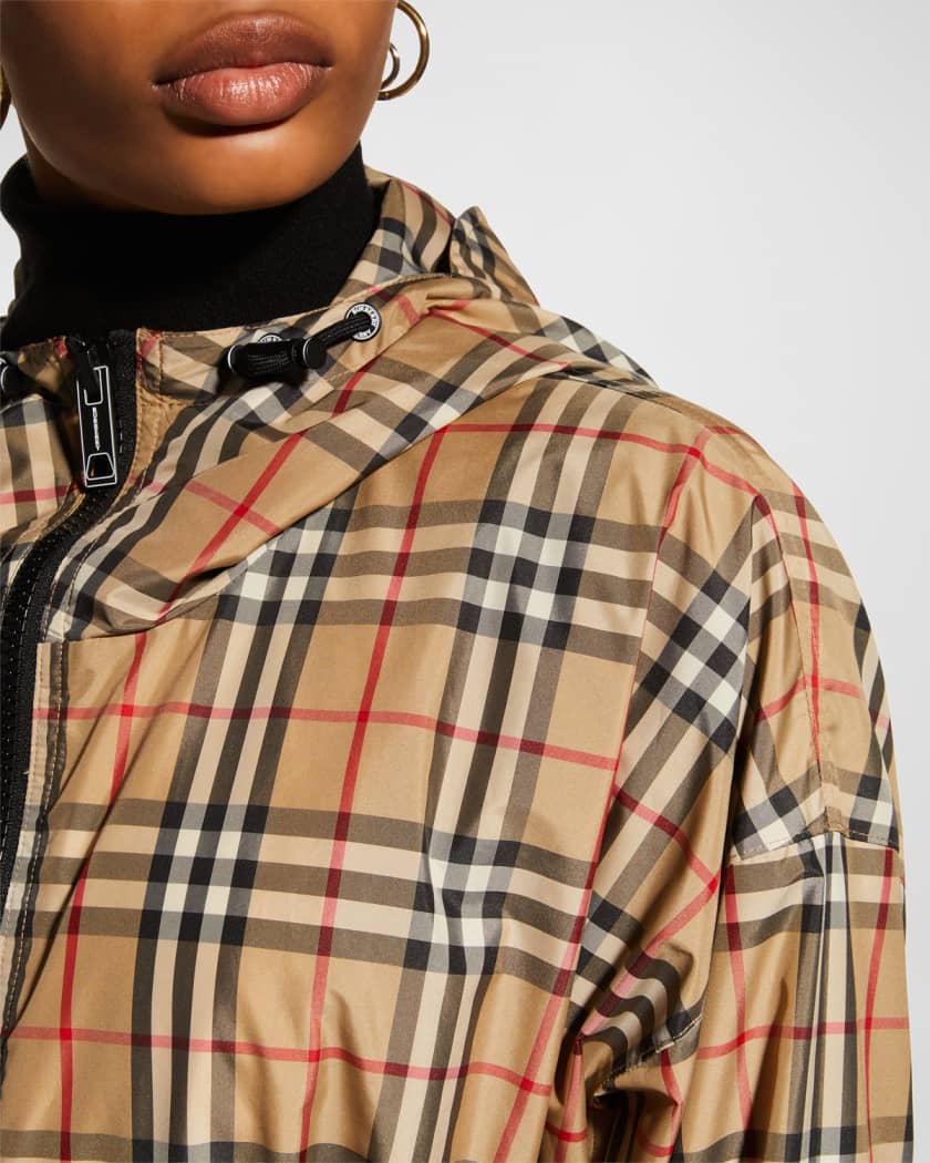 Burberry Logo Tape Vintage Check Hooded Jacket | Neiman Marcus