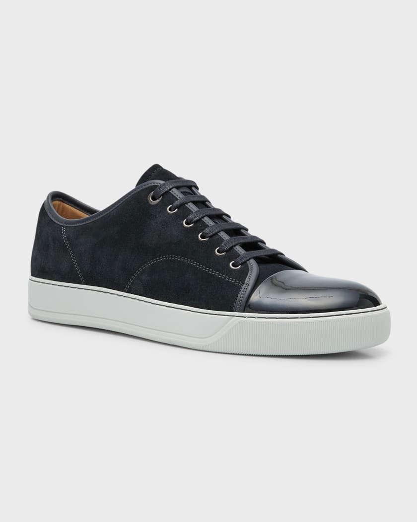 Lanvin Men s Patent Leather Suede Low Top Sneakers Neiman Marcus