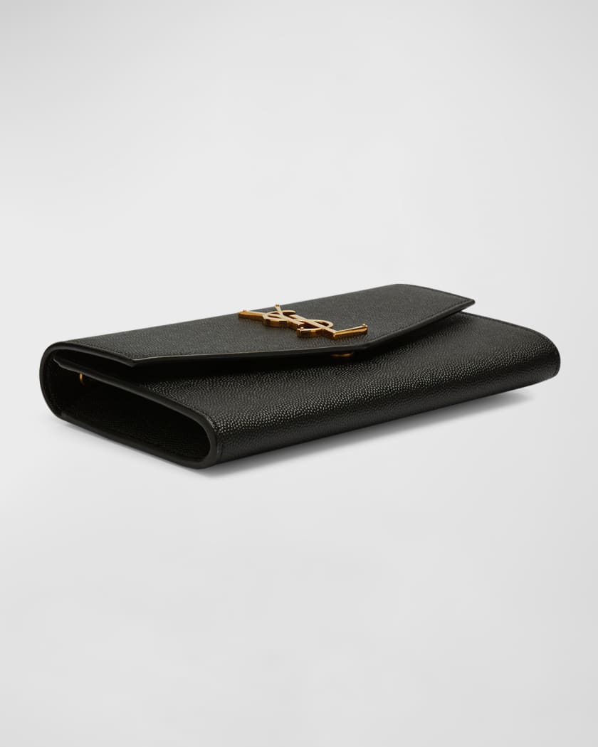 YSL SAINT LAURENT Logo Leather Card Case Wallet--Red/Gold