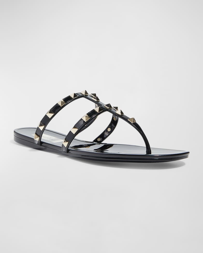 Valentino Garavani Rockstud Flat Thong Sandals, Black - Bergdorf