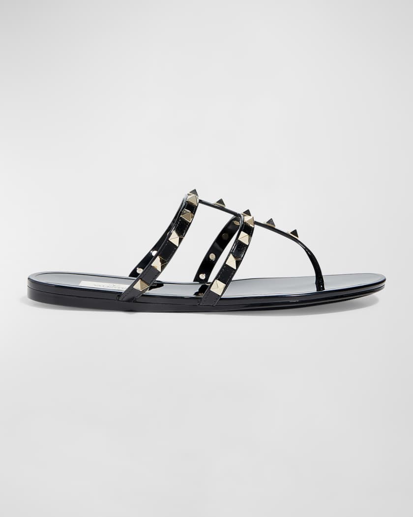 erklære Kro udarbejde Valentino Garavani Rockstud T-Strap Flat Slide Sandals | Neiman Marcus