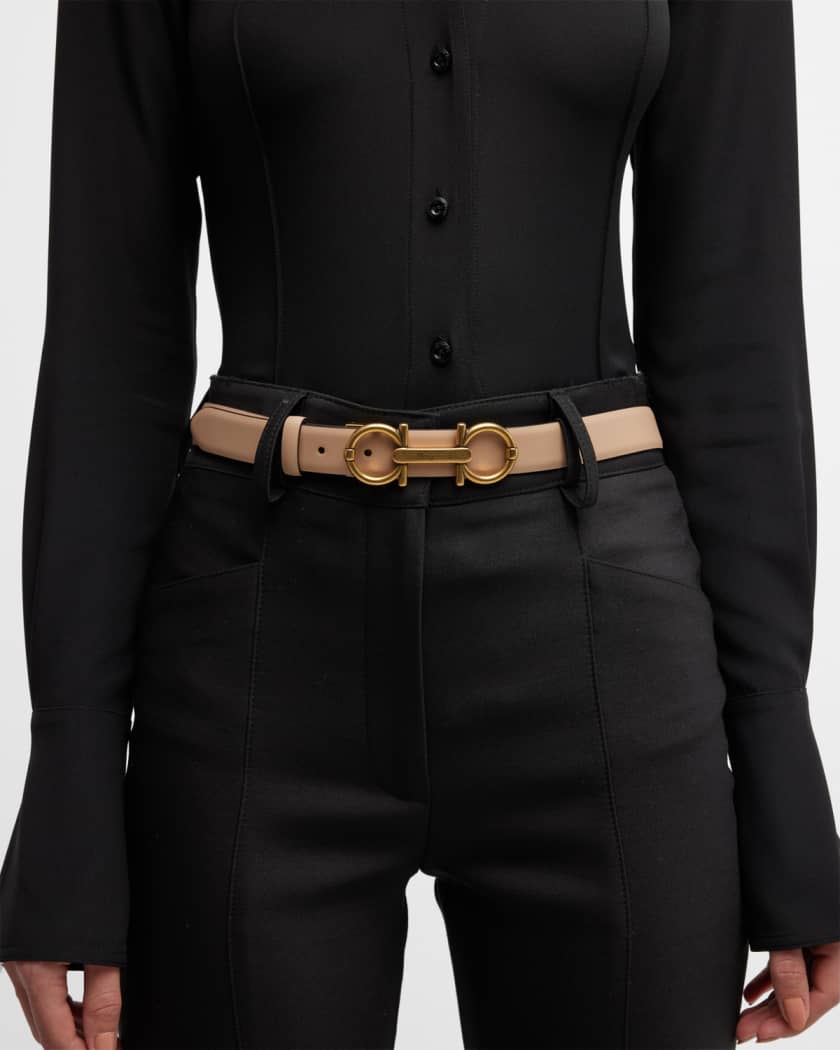 Gancini Embellished Leather Belt in Black - Ferragamo