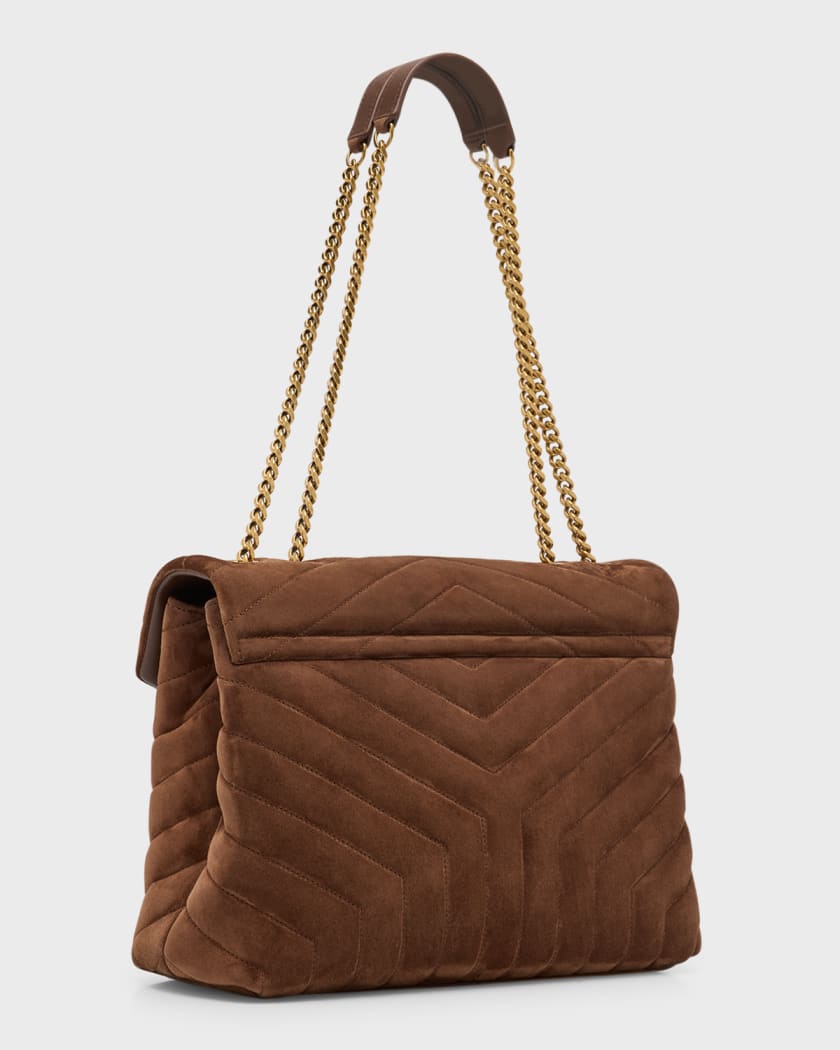 Saint Laurent Monogram Small Fringed Suede Crossbody Bag in Brown