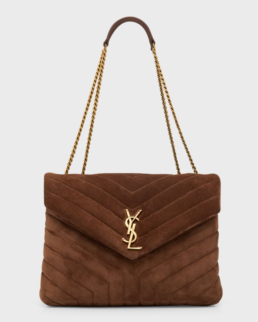 College Medium YSL Striped Suede Shoulder Bag