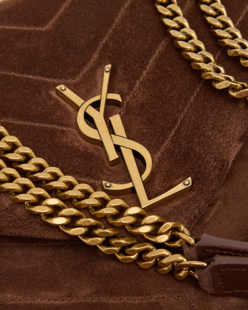 College Medium YSL Striped Suede Shoulder Bag