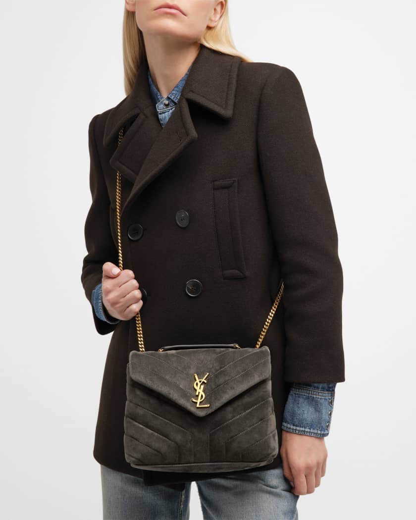 Saint Laurent Loulou Small Monogram YSL Suede V-Flap Shoulder Bag