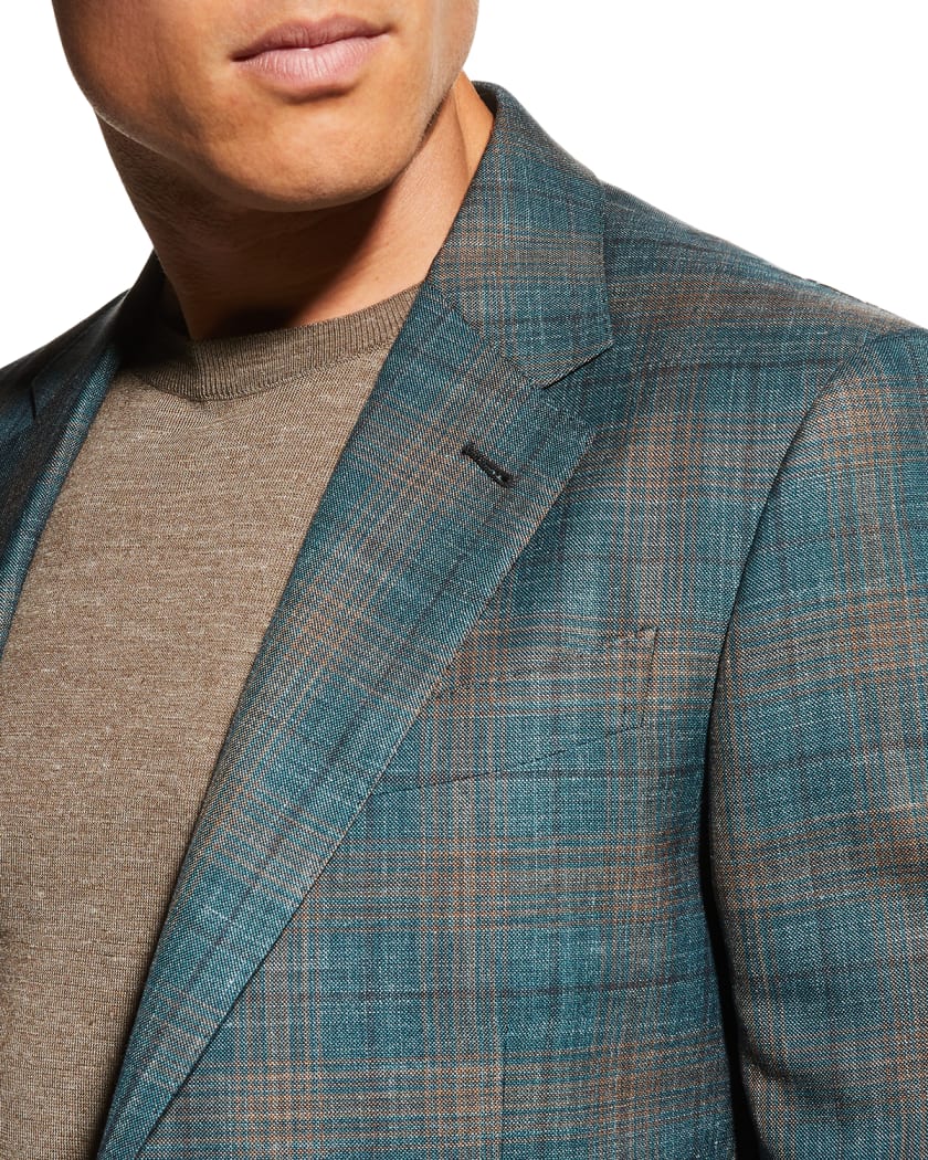 Zegna Men S Two Tone Plaid Two Button Jacket Neiman Marcus