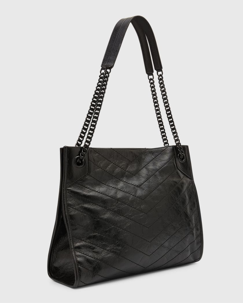 Saint Laurent Niki Medium YSL Shopper Tote Bag in Crinkled Leather