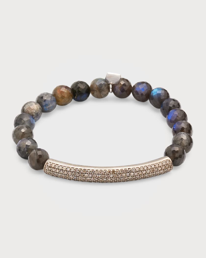 Sheryl Lowe Sterling Silver 8MM Labradorite and Diamond Bracelet