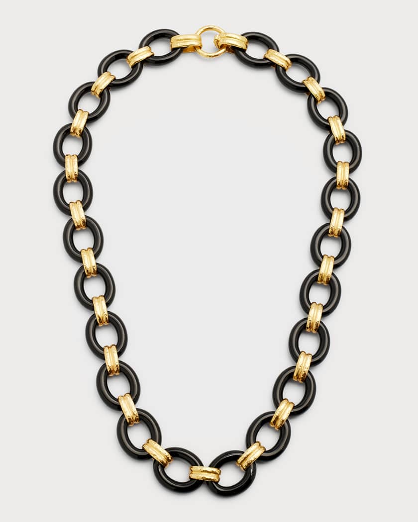 Louis Vuitton Black and Gold Charm Necklace, 17”