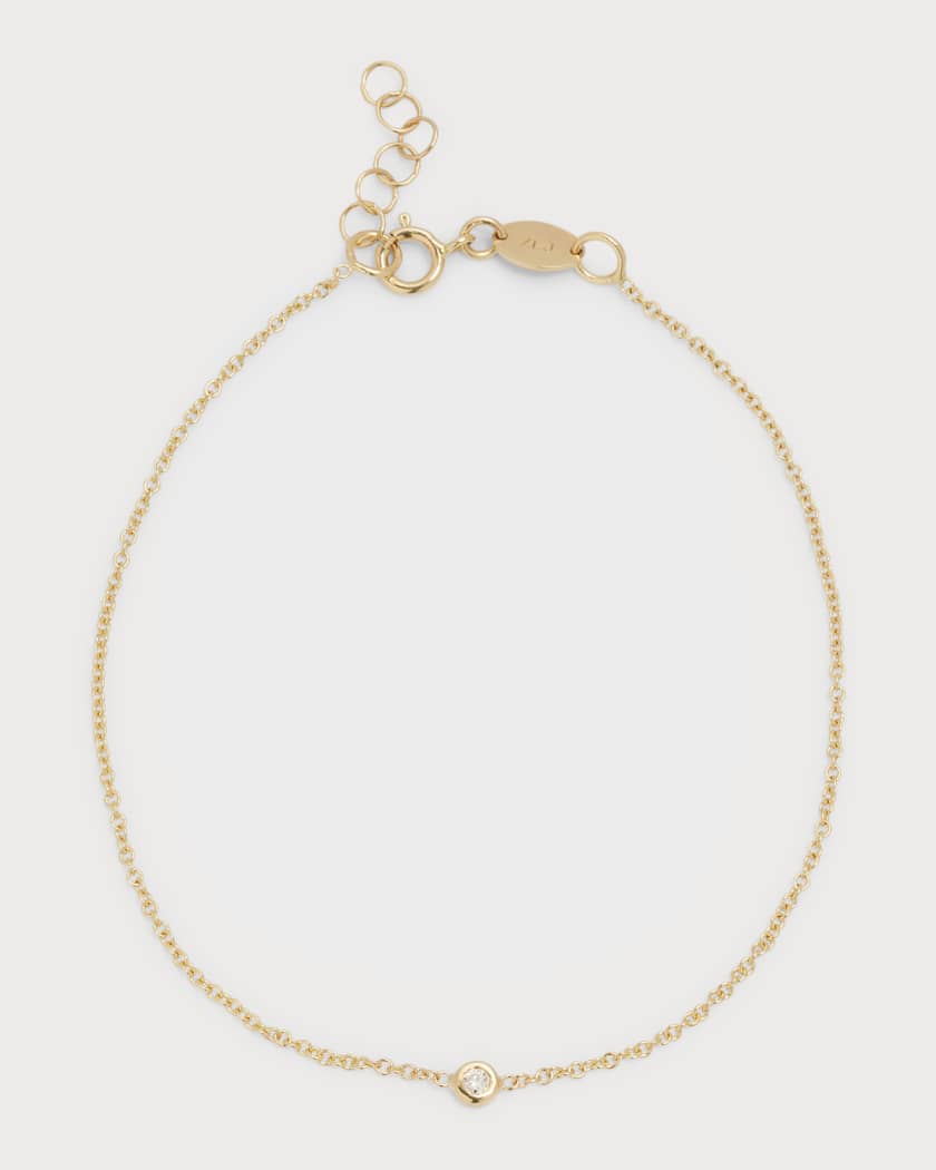 14K Gold String Bracelet with Diamond Bezel