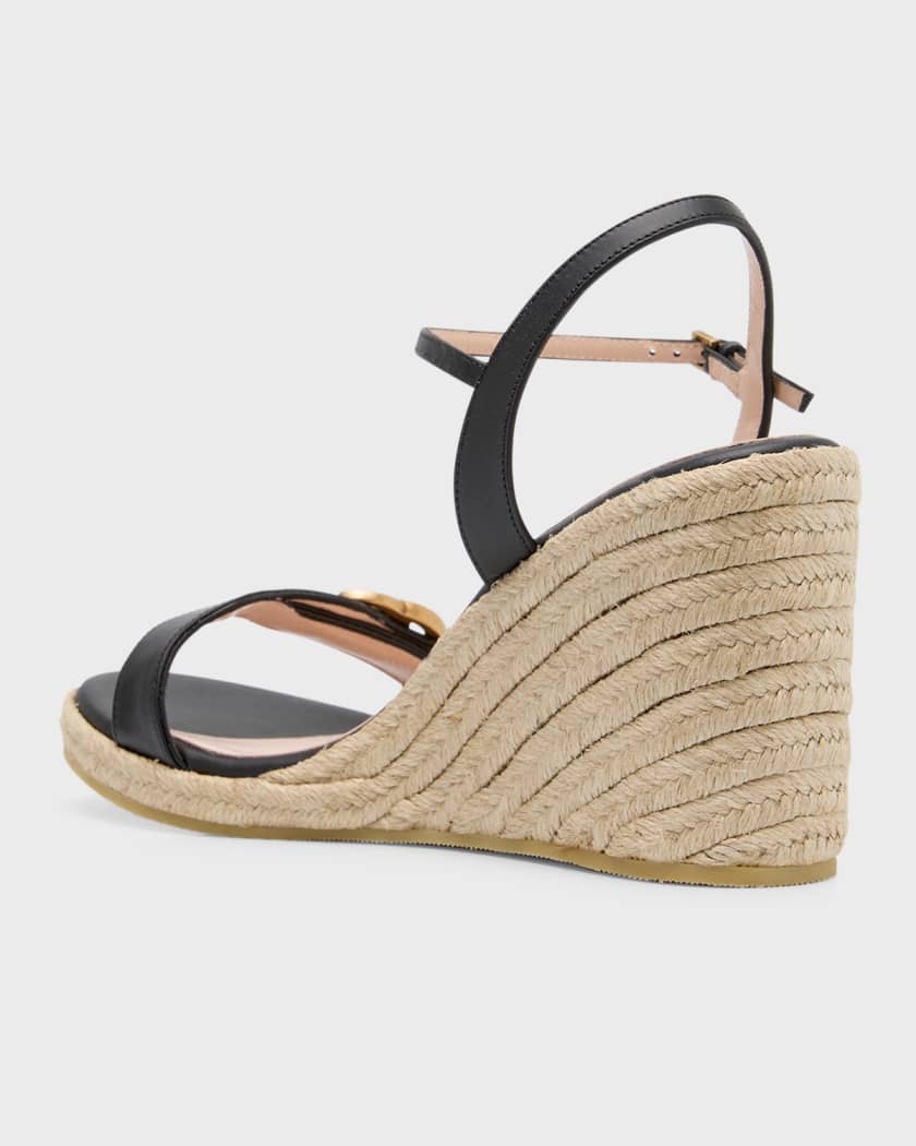 Leather Wedge Espadrille Sandals in Black - Gucci