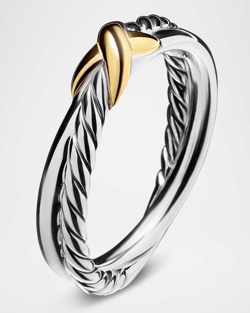 Petite X Ring in Silver with 18K Gold, 4mm