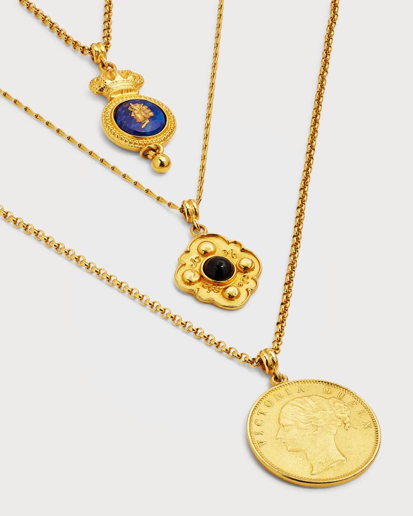 24k Gold Electroplate Triple Charms Necklace