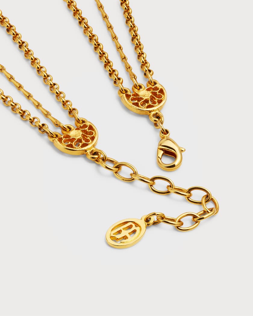 24k Gold Electroplate Triple Charms Necklace