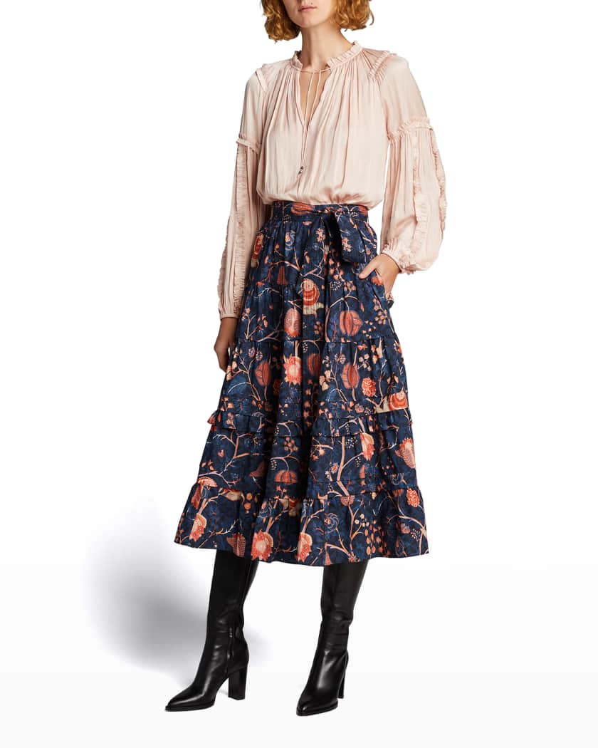 Ulla Johnson Sigrid Tiered Floral Midi Skirt