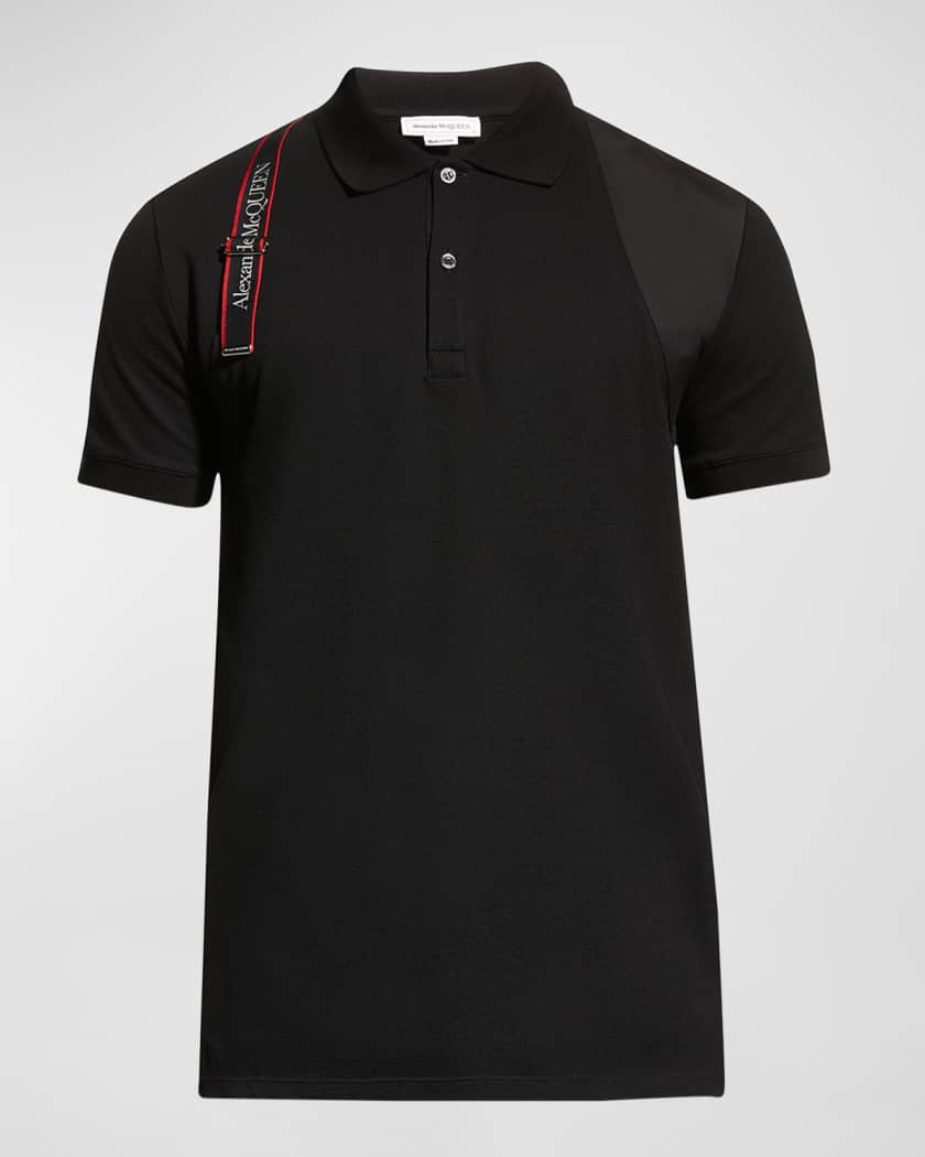 Alexander McQueen Men's Logo Tape Harness Polo Shirt