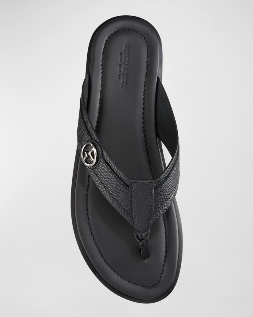 Giorgio Armani Men's Logo Leather Thong Sandals | Neiman Marcus