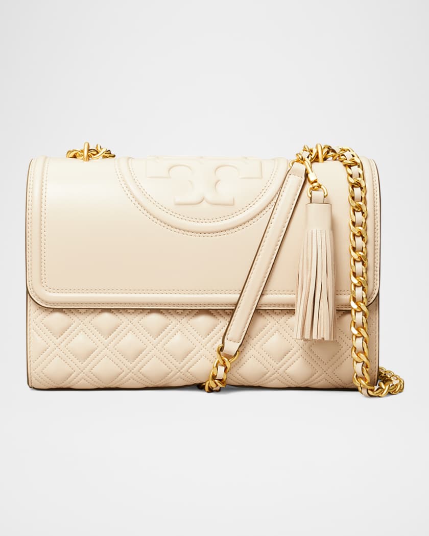 Fleming Small Leather Shoulder Bag in Beige - Tory Burch