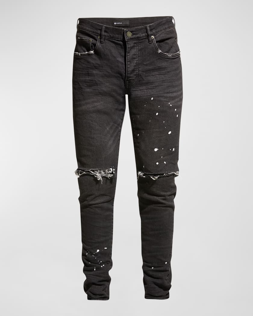 PURPLE Men's Slim-Fit Distressed Low-Rise Skinny Jeans | Neiman Marcus