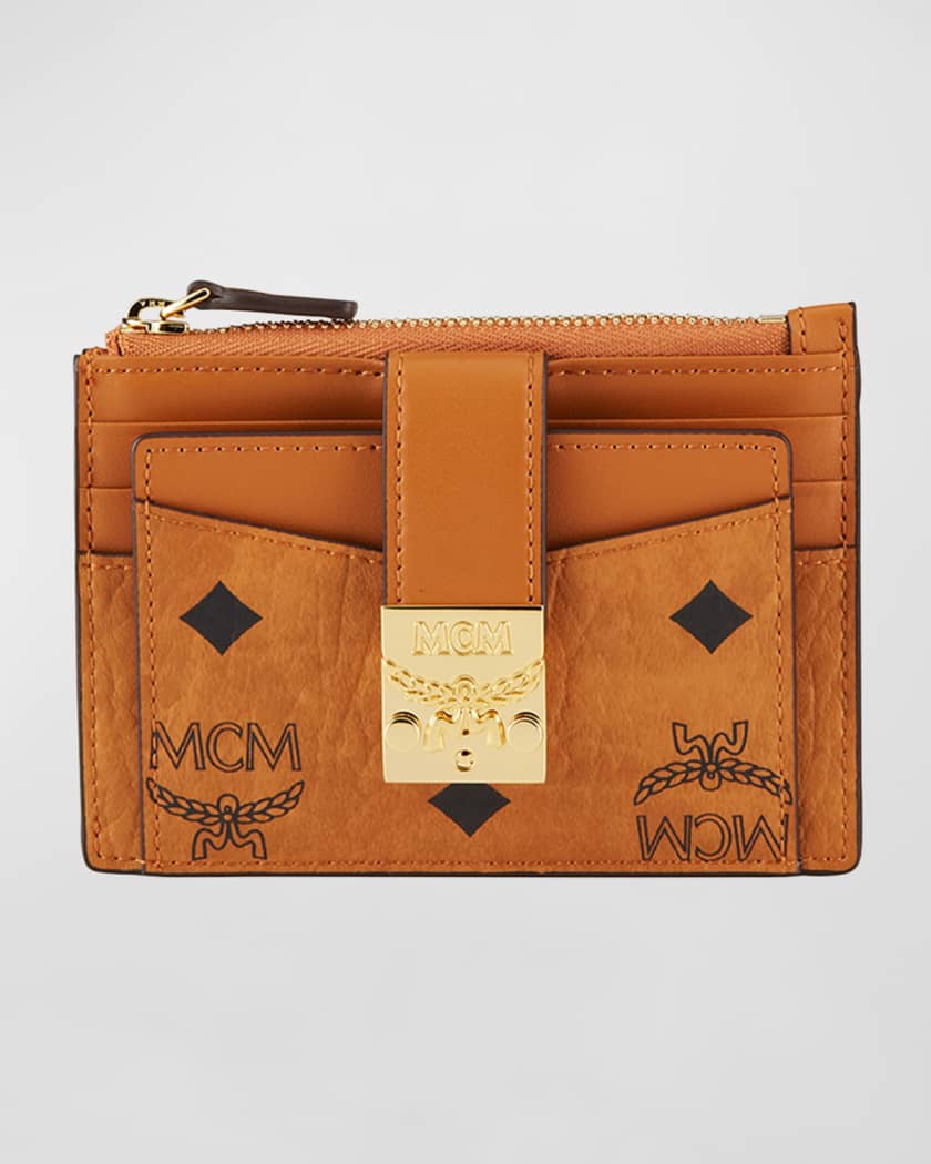 Mcm Cognac/Black Visetos Coated Canvas and Leather Flap Trifold Wallet