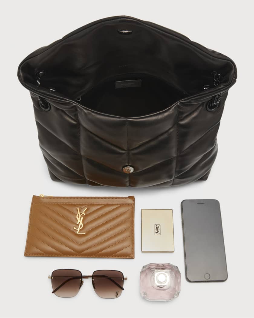 Brown Puffer small YSL-logo padded leather shoulder bag, Saint Laurent