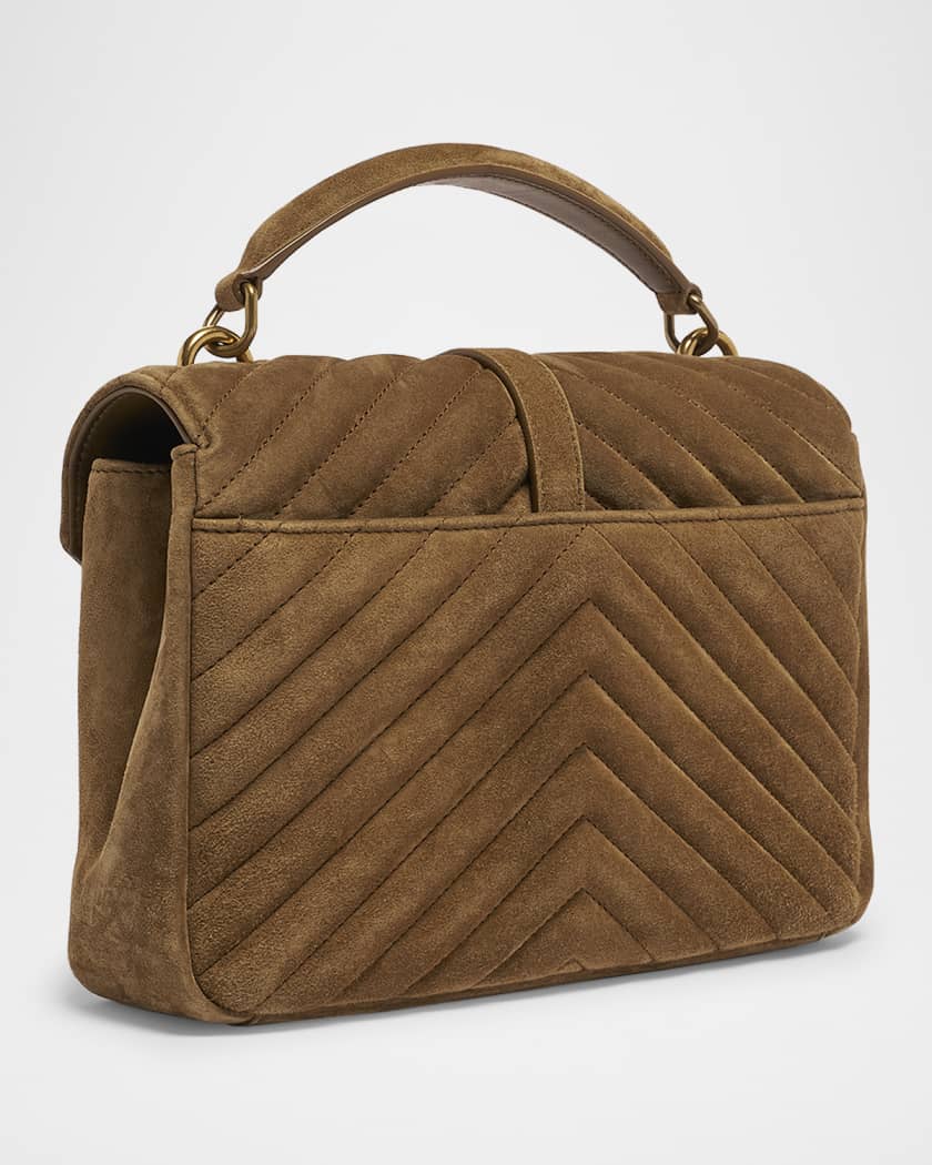 College Medium Flap YSL Shoulder Bag in Quilted Suede