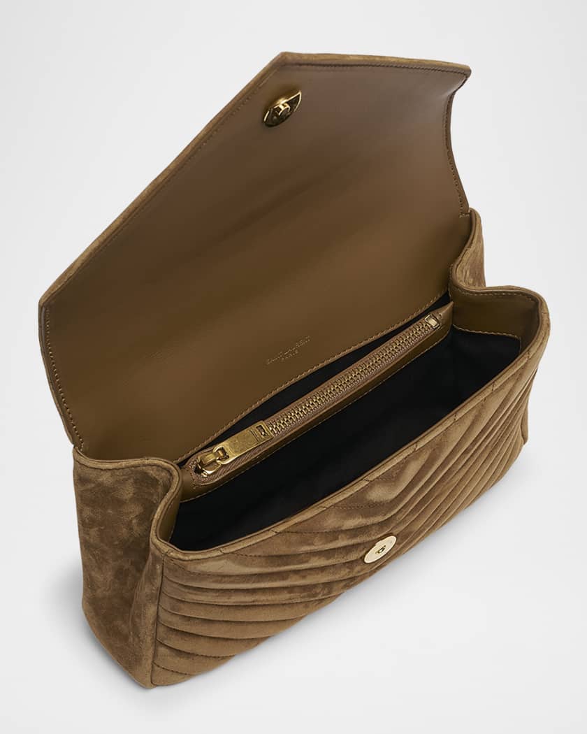 College Medium Flap YSL Shoulder Bag in Quilted Suede