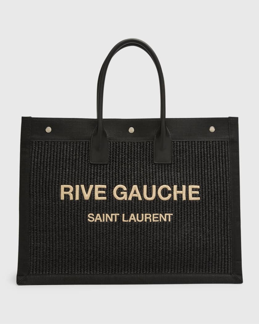 Saint Laurent Noe YSL Rive Gauche Raffia/Canvas Tote Bag
