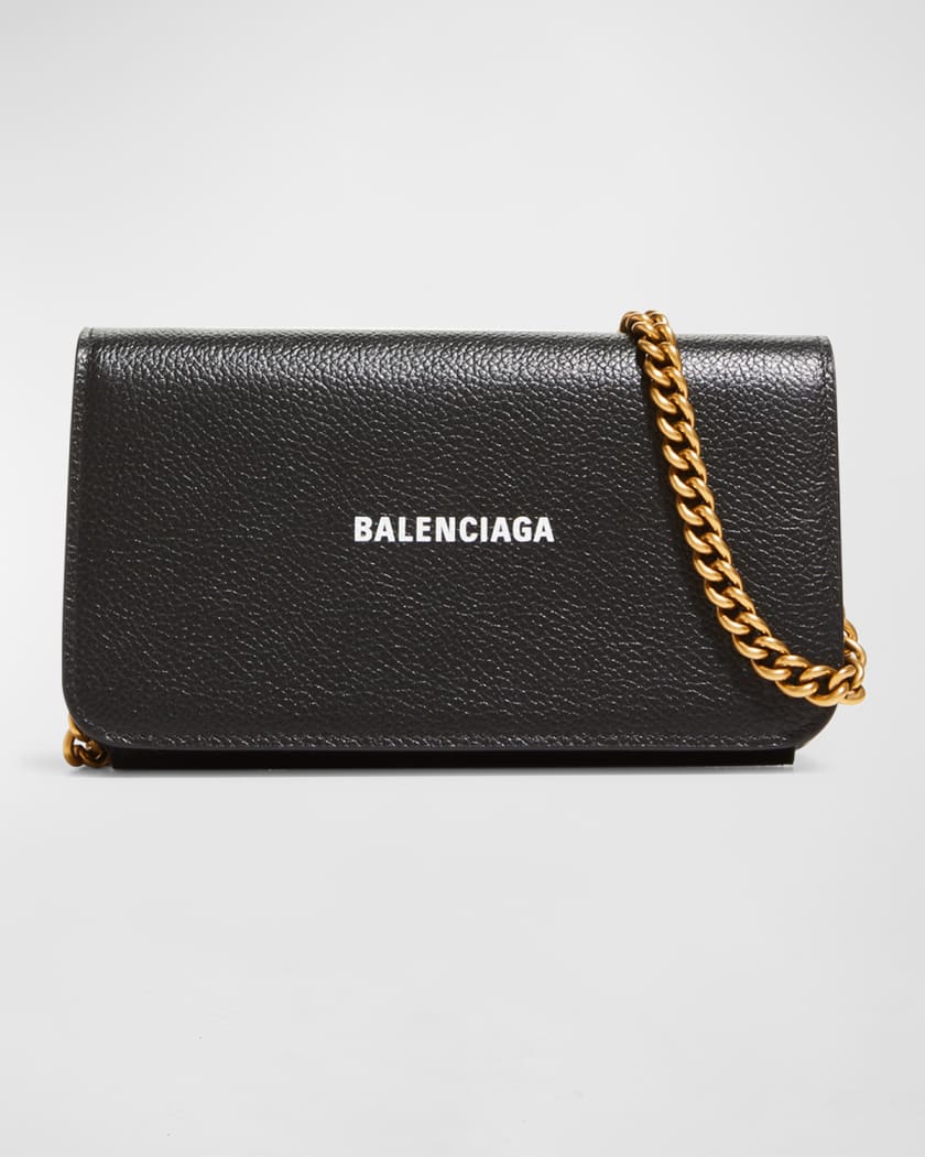 Balenciaga Grained Logo Bifold Wallet with Chain Strap | Neiman Marcus