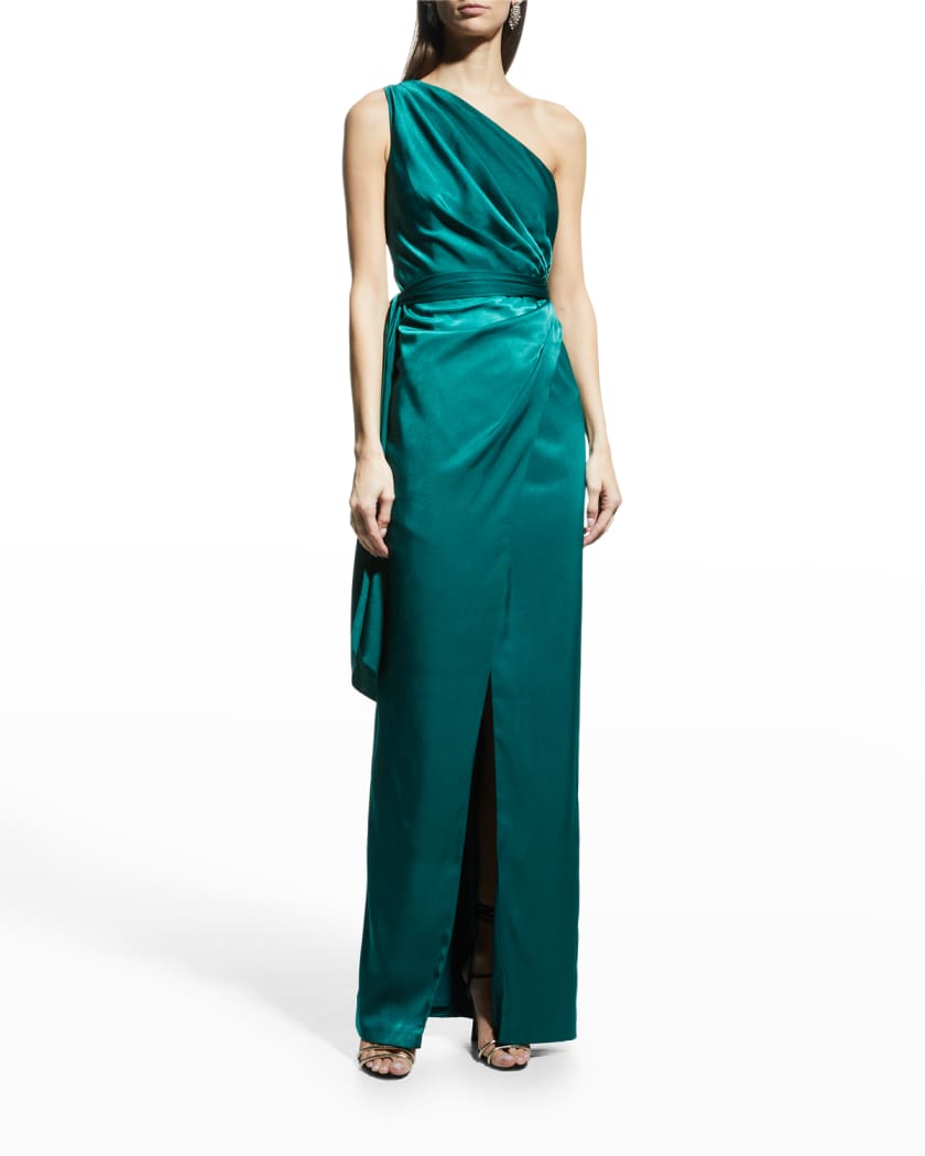 one shoulder column gown