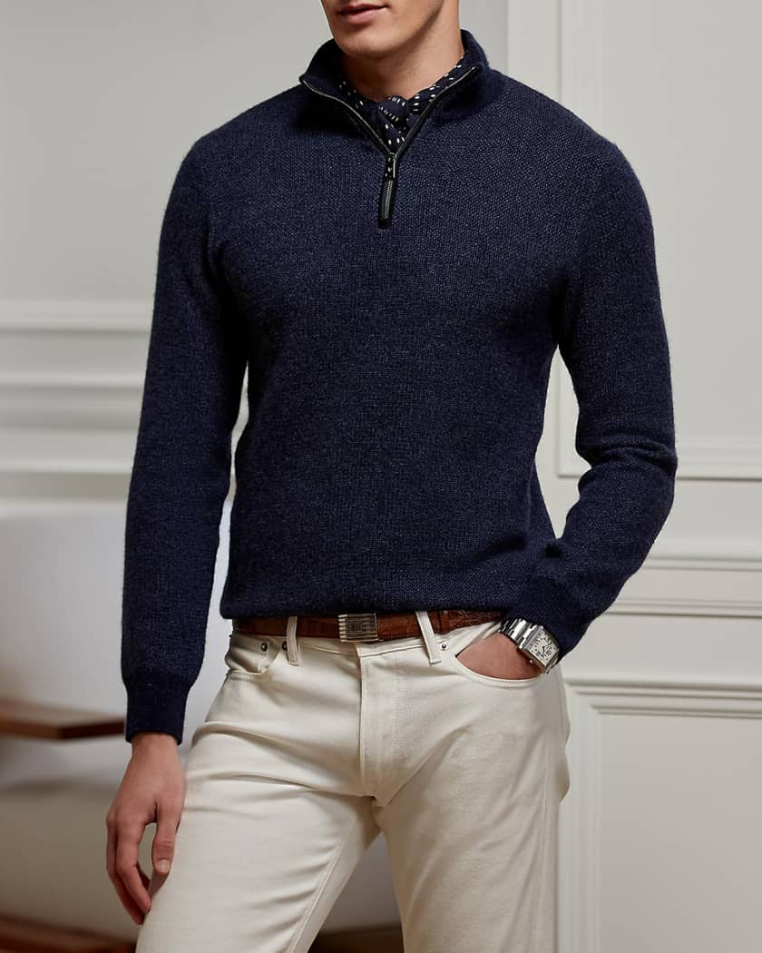 Men's Birdseye-Knit Cashmere 1/4-Zip Sweater